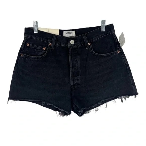 AGOLDE Mila Vintage Black Classic High Rise Denim Shorts in "Slow Burn" 30 NWT - Picture 1 of 9
